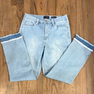 Susan Graver Light Blue Cropped Jeans with Frayed Hem